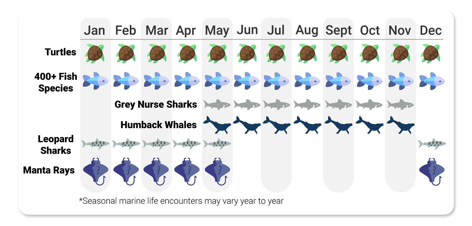 Marine animals calendar Seasonal Marine Life Graph